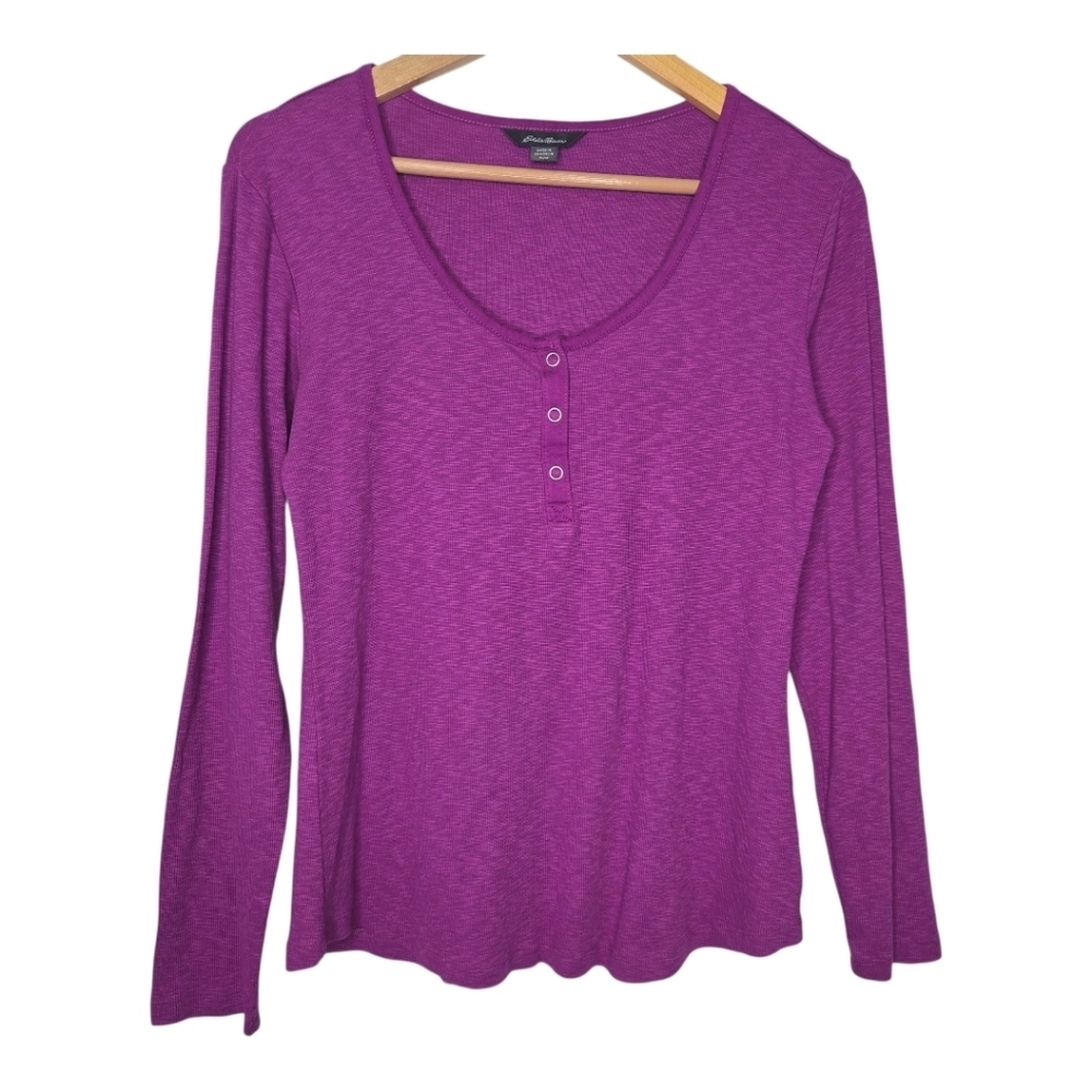 Eddie Bauer Womens Purple Plum Scoop Neck Thermal Henley Top Medium